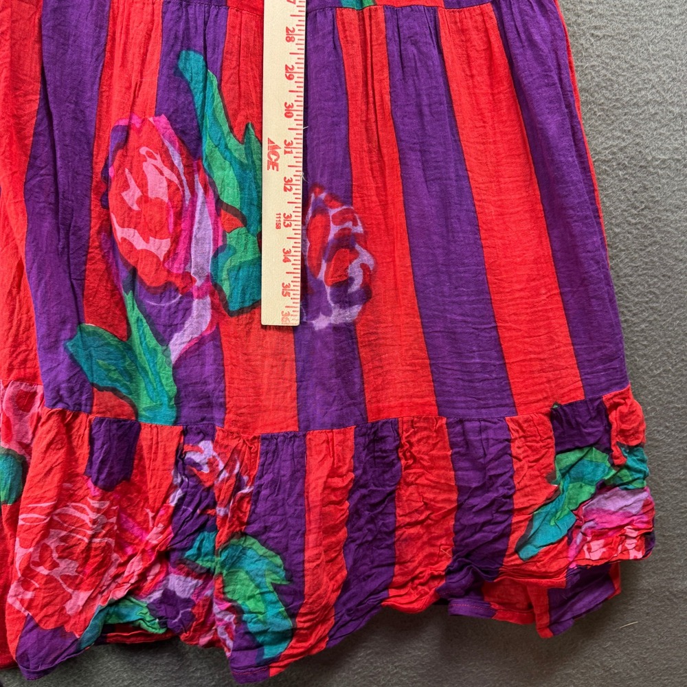 Antica Sartoria Floral Striped Smocked Maxi Dress Womens OS Cotton Tiered Boho - Picture 4 of 8